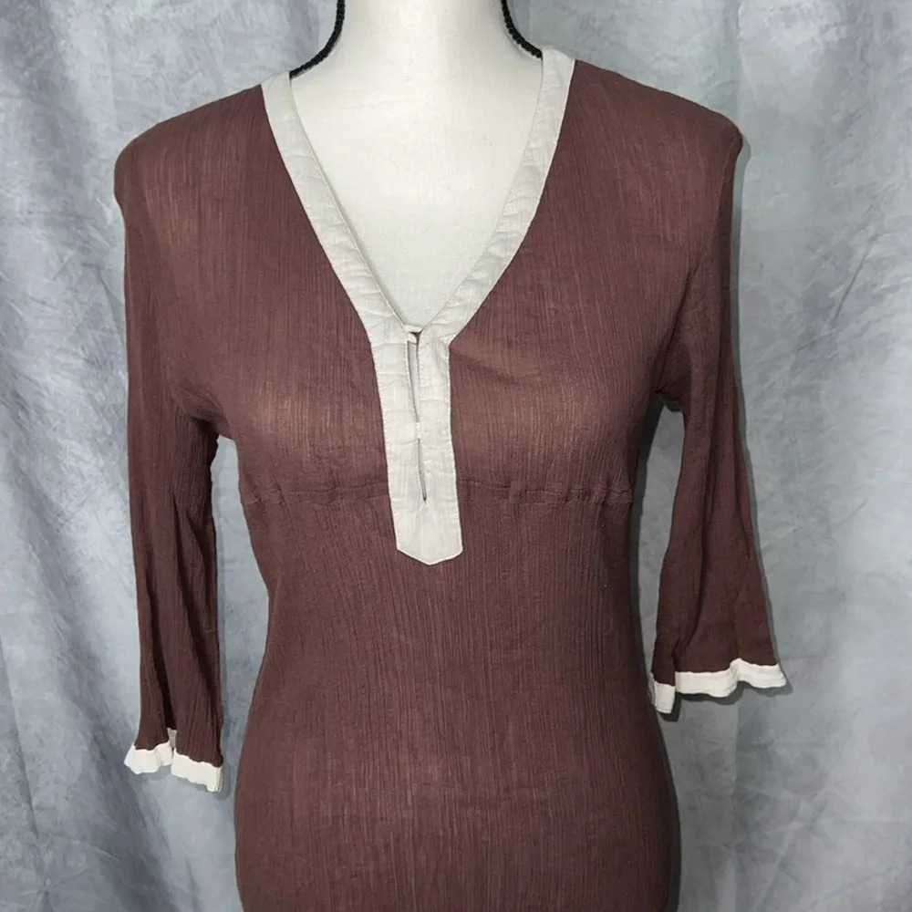Athleta Brown and Cream 3/4 Sleeve Dress or Cover Up - size XS - Picture 2 of 10